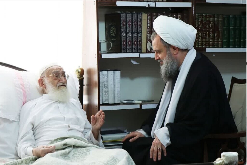 عیادت عضو شورای عالی مجمع جهانی اهل بیت(ع) از آیت‌الله نوری‌ همدانی + عکس